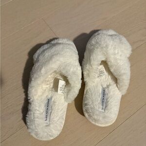 Saks Fifth Avenue Cream Plush Slippers